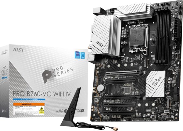 MSI PRO B760-VC WiFi IV ProSeries Motherboard (Support 14th/13th/12th Gen Intel Processors, LGA 1700, DDR5, PCIe 4.0, M.2 Slots, 2.5Gbps LAN, USB 3.2 Gen2, Wi-Fi 7, Bluetooth 5.4, ATX) (Renewed)