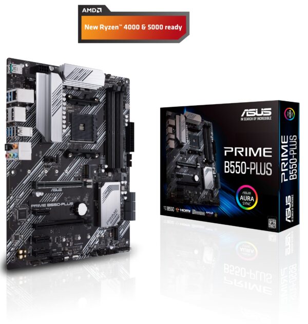 ASUS Prime B550-PLUS AMD AM4 Zen 3 Ryzen 5000 & 3rd Gen Ryzen ATX Motherboard (PCIe 4.0, ECC Memory, 1Gb LAN, HDMI 2.1, DisPlayPort 1.2 (4K@60HZ), Addressable Gen 2 RGB Header and Aura Sync) (Renewed) - Image 2