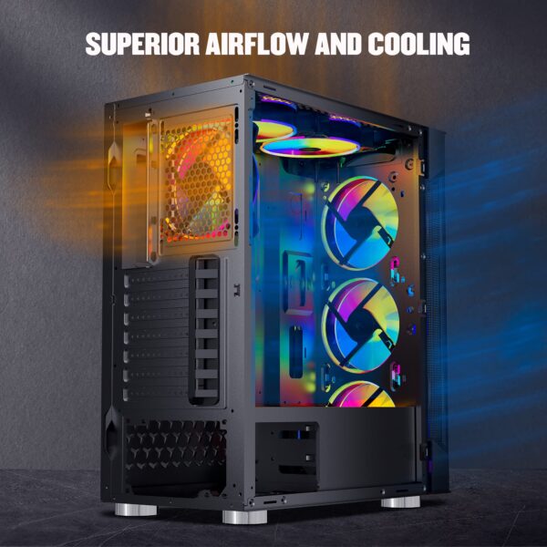 ATX Mid-Tower Computer Case, ESGAMING PC Case with Pre-Installed 6pcs 120mm ARGB Fans, Opening Tempered Glass Front&Side Panel USB 3.0 for Gaming/Office/Work A500 - Image 3