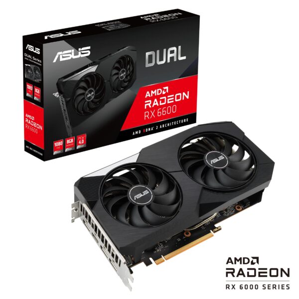 ASUS Dual AMD Radeon™ RX 6600 8GB GDDR6 Gaming Graphics Card (AMD RDNA™ 2, PCIe 4.0, 8GB GDDR6 memory, HDMI 2.1, DisplayPort 1.4a, Axial-tech fan design, 0dB technology) (Renewed) - Image 2