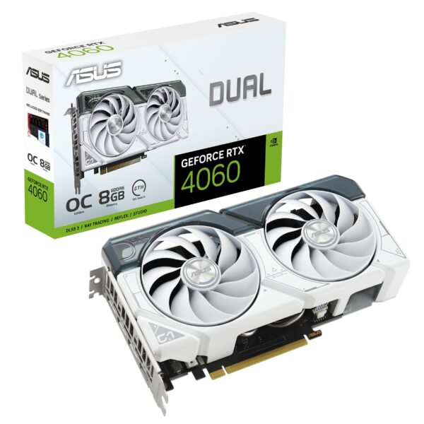 ASUS Dual GeForce RTX™ 4060 OC White Edition 8GB GDDR6 (PCIe 4.0, 8GB GDDR6, DLSS 3, HDMI 2.1a, DisplayPort 1.4a, 2.5-Slot Design, Axial-tech Fan Design, 0dB Technology, and More) (Renewed)