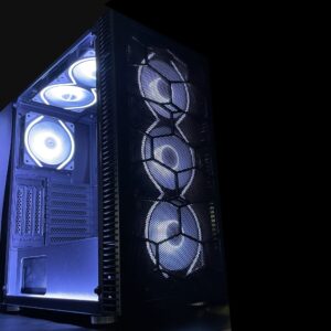 SaharaGaming P44M Mesh & Tempered Glass case is with 4 x Pirate Eye Modular 12cm Fans & Universal Fan hub (White Pirate Eye Fans)