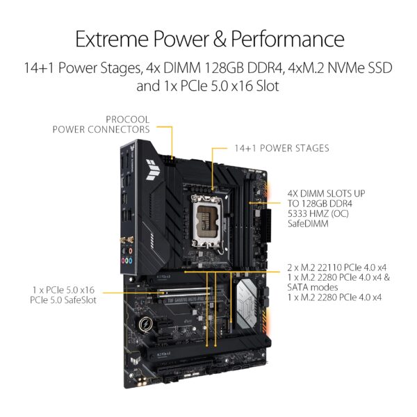 ASUS TUF Gaming H670-PRO WiFi D4 LGA 1700(Intel 12th Gen) ATX Motherboard (PCIe 5.0, DDR4,14+1 DrMOS,4xM.2 Slots,WiFi 6,2.5 Gb LAN,Front USB 3.2 Gen 1 Type-C,USB 3.2 Gen 2x2 Type-C) (Renewed) - Image 2