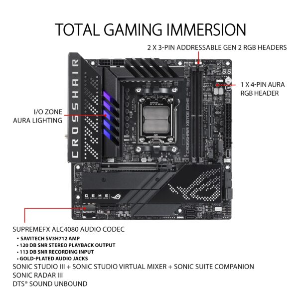 ASUS ROG Crosshair X670E Gene WiFi 6E Socket AM5(LGA 1718) Ryzen 7000 mATX Gaming Motherboard (16+2 Power Stages, PCIe® 5.0, DDR5,USB 3.2 Gen 2x2 Front-Panel, USB4® Ports, Wi-Fi 6E) (Renewed) - Image 3