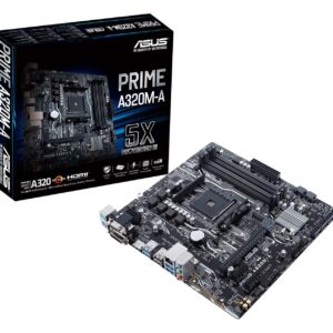 ASUS Ryzen AM4 DDR4 HDMI DVI-D VGA M.2 USB 3.1 PS/2 Micro-ATX Motherboard (PRIME A320M-A) (Renewed)