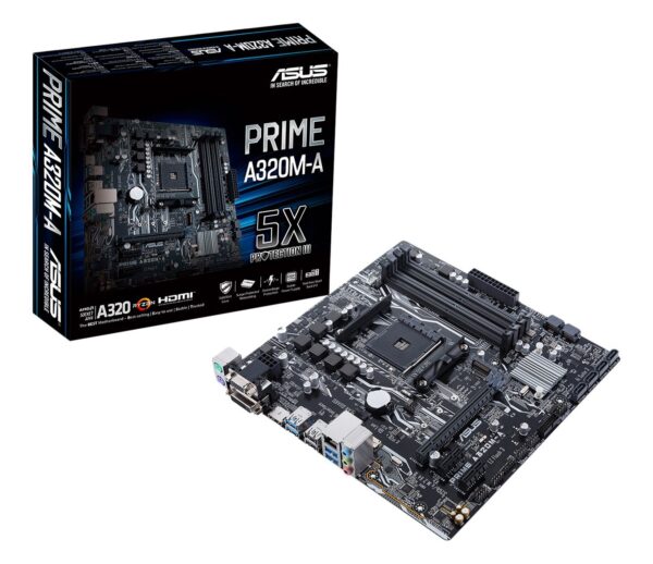 ASUS Ryzen AM4 DDR4 HDMI DVI-D VGA M.2 USB 3.1 PS/2 Micro-ATX Motherboard (PRIME A320M-A) (Renewed)