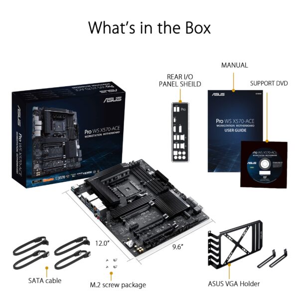 ASUS AMD AM4 Pro WS X570-Ace ATX Workstation Motherboard with 3 PCIe 4.0 X16, Dual Realtek and Intel Gigabit LAN, DDR4 ECC Memory Support, Dual M.2, U.2, and Control Center (Renewed) - Image 3