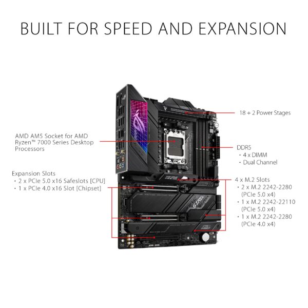 ASUS ROG Strix X670E-E Gaming Socket AM5(LGA 1718) Ryzen 7000 ATX Gaming Motherboard(18+2 Power Stages,PCIe® 5.0, DDR,4xM.2 Slots,USB 3.2 Gen 2x2, WiFi 6E,PCIe Slot Q-Release, M.2 Q-Latch) (Renewed) - Image 3