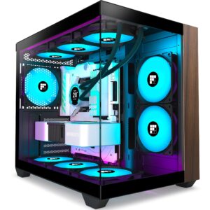 FOIFKIN PC Case -Walnut front panel, Pre-Installed 3 PWM ARGB Fan, ATX Mid-Tower Gaming PC Case, 270° Panoramic Glass, M3 Black