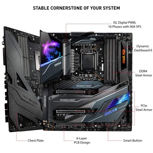 MSI MEG Z490 GODLIKE Gaming Motherboard (E-ATX, 10th Gen Intel Core, LGA 1200 Socket, DDR4, SLI/CF, Triple M.2 Slots, Thunderbolt 3 Type-C, Wi-Fi 6, Mystic Light RGB) (Renewed) - Image 3