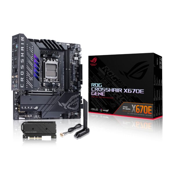ASUS ROG Crosshair X670E Gene WiFi 6E Socket AM5(LGA 1718) Ryzen 7000 mATX Gaming Motherboard (16+2 Power Stages, PCIe® 5.0, DDR5,USB 3.2 Gen 2x2 Front-Panel, USB4® Ports, Wi-Fi 6E) (Renewed)