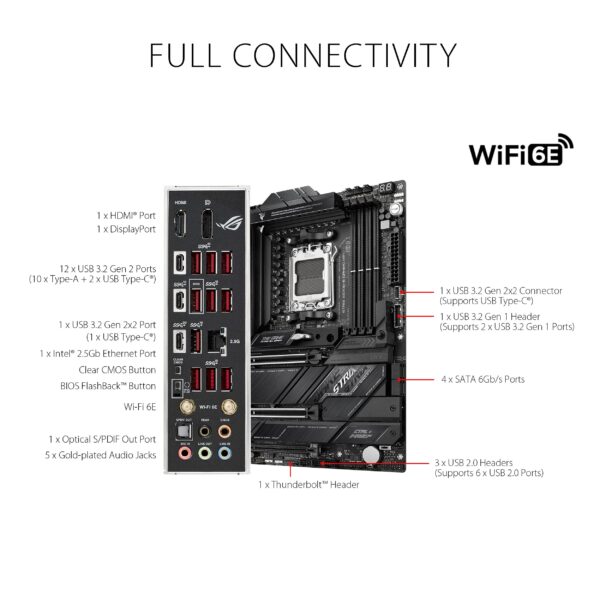 ASUS ROG Strix X670E-E Gaming Socket AM5(LGA 1718) Ryzen 7000 ATX Gaming Motherboard(18+2 Power Stages,PCIe® 5.0, DDR,4xM.2 Slots,USB 3.2 Gen 2x2, WiFi 6E,PCIe Slot Q-Release, M.2 Q-Latch) (Renewed) - Image 6