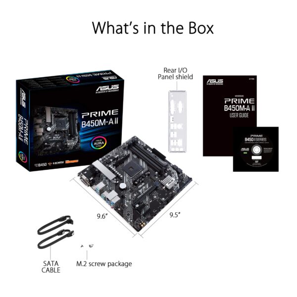 ASUS Prime B450M-A II AMD AM4 (Ryzen 5000, 3rd/2nd/1st Gen Ryzen Micro ATX Motherboard (128GB DDR4, 4400 O.C.), NVMe, HDMI 2.0b/DVI/D-Sub, USB 3.2 Gen 2, BIOS Flashback, and Aura Sync) (Renewed) - Image 7