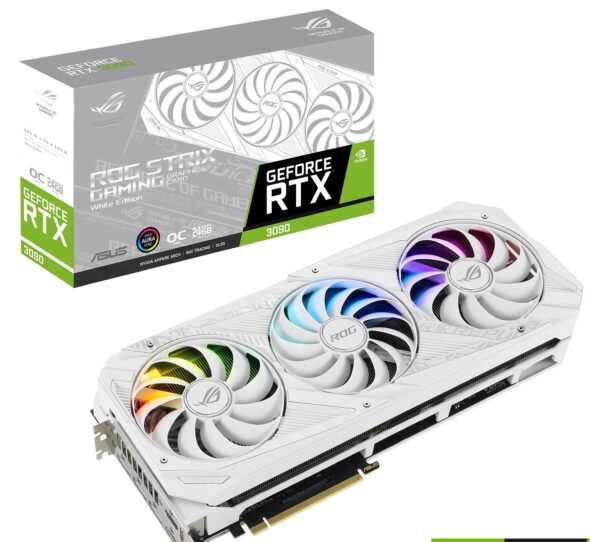 ASUS ROG Strix NVIDIA GeForce RTX 3090 White OC Edition Gaming Graphics Card (PCIe 4.0, 24GB GDDR6X, HDMI 2.1, DisplayPort 1.4a, Axial-tech Fan Design, 2.9-Slot, Super Alloy Power (Renewed)