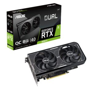 ASUS Dual NVIDIA GeForce RTX 3060 Ti OC Edition Graphics Card (PCIe 4.0, 8GB GDDR6X Memory, HDMI 2.1, DisplayPort 1.4a, 2-Slot Design, Axial-tech Fan Design, 0dB Technology, and More) (Renewed)
