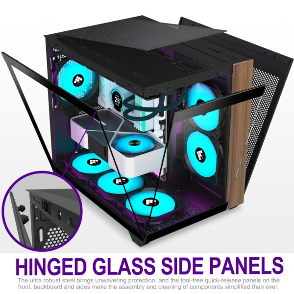 FOIFKIN PC Case -Walnut front panel, Pre-Installed 3 PWM ARGB Fan, ATX Mid-Tower Gaming PC Case, 270° Panoramic Glass, M3 Black - Image 3