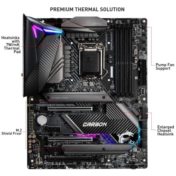 MSI MPG Z490 Gaming Carbon WiFi Gaming Motherboard (ATX, 10th Gen Intel Core, LGA 1200 Socket, DDR4, SLI/CF, Dual M.2 Slots, USB 3.2 Gen 2, Wi-Fi 6, DP/HDMI, Mystic Light RGB) (Renewed) - Image 3