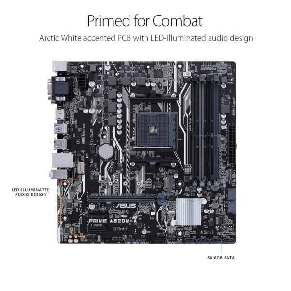 ASUS Ryzen AM4 DDR4 HDMI DVI-D VGA M.2 USB 3.1 PS/2 Micro-ATX Motherboard (PRIME A320M-A) (Renewed) - Image 2