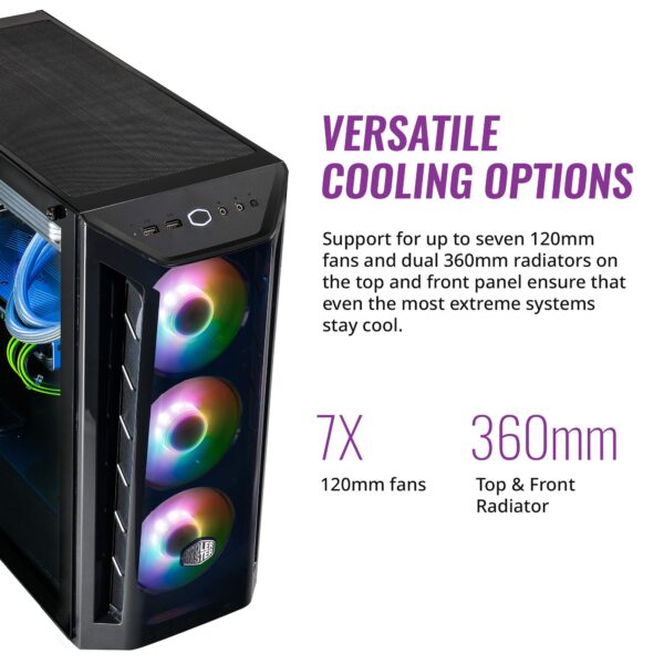 Cooler Master MasterBox MB520 ARGB - ATX PC Case with Tinted Front Panel, 3 x 120mm Pre-Installed Fans, Glass Side Panel, Flexible Air Flow Configurations - ARGB - Image 7