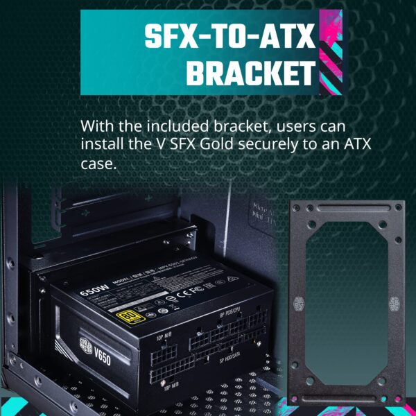 Cooler Master V650 SFX Gold Full Modular, 650W, 80+ Gold Efficiency, ATX Bracket Included, Quiet FDB Fan, SFX Form Factor, 10 Year Warranty (Renewed) - Image 3