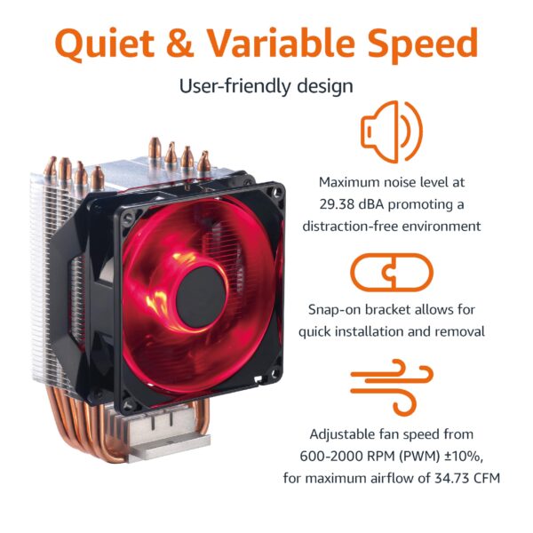 Amazon Basics Computer Cooling Fan with Cooler Master Technology, CPU Air Cooler, 4 Heat Pipes, RGB LED PWM, ‎4.02 X 3.28 X 4.96 Inch, Aluminum Fins - Image 5