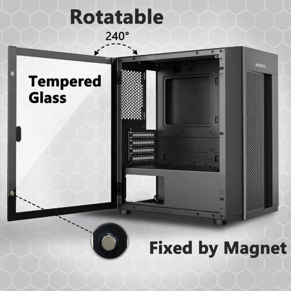 MOROVOL 2pcs 120mm ARGB Fans Pre-Installed 2 x USB 3.0 Mesh (Micro-ATX) Matx Computer Case, Opening Tempered Glass Panels Airflow Computer Chassis Gaming PC Case Desktop Cases,TW7-S2-BL - Image 5