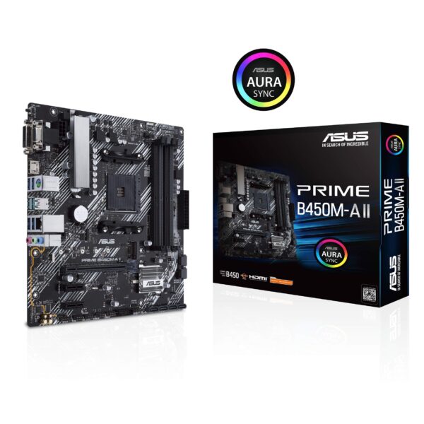ASUS Prime B450M-A II AMD AM4 (Ryzen 5000, 3rd/2nd/1st Gen Ryzen Micro ATX Motherboard (128GB DDR4, 4400 O.C.), NVMe, HDMI 2.0b/DVI/D-Sub, USB 3.2 Gen 2, BIOS Flashback, and Aura Sync) (Renewed) - Image 2