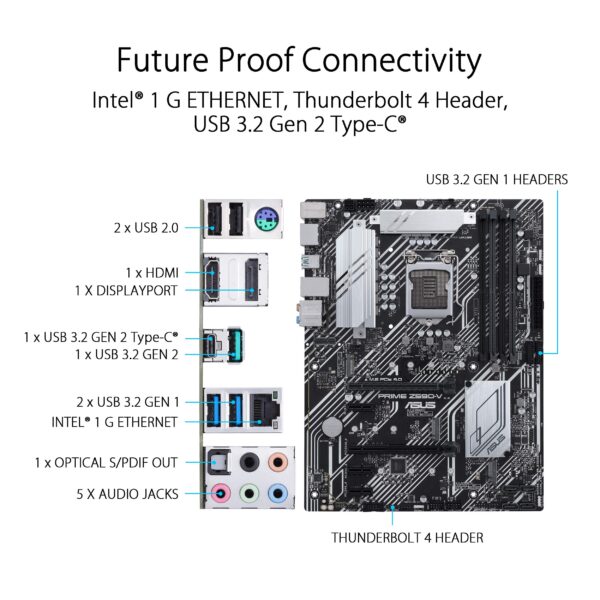 ASUS Prime Z590-V LGA 1200 (Intel 11th/10th Gen) ATX Motherboard (PCIe 4.0, 8+1 Power Stages, 3X M.2, 1Gb LAN,SPI-TPM Header, Thunderbolt 4 Support, Aura Sync RGB) (Renewed) - Image 5