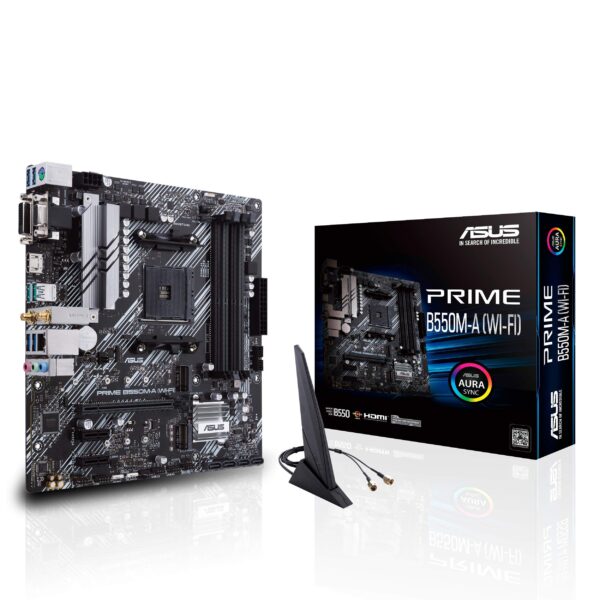ASUS Prime B550M-A WiFi AMD AM4 Zen 3 Ryzen 5000 & 3rd Gen Ryzen Micro ATX Motherboard (PCIe 4.0, WiFi 6, 1Gb LAN, HDMI 2.1/D-Sub, 4K@60HZ, Addressable Gen 2 RGB Header and Aura Sync) (Renewed)