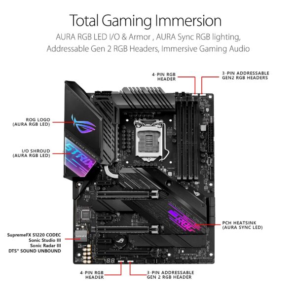 ASUS ROG Strix Z490-E Gaming Z490- WiFi 6, LGA 1200 (Intel 10th Gen) ATX Gaming Motherboard, 14+2 Power Stages, DDR4 4600, Intel 2.5 Gb Ethernet (Renewed) - Image 3