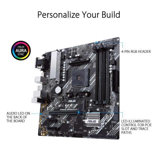 ASUS Prime B450M-A II AMD AM4 (Ryzen 5000, 3rd/2nd/1st Gen Ryzen Micro ATX Motherboard (128GB DDR4, 4400 O.C.), NVMe, HDMI 2.0b/DVI/D-Sub, USB 3.2 Gen 2, BIOS Flashback, and Aura Sync) (Renewed) - Image 5