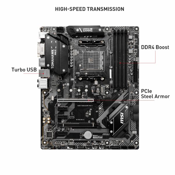 MSI B450 Tomahawk MAX II Gaming Motherboard (AMD Ryzen 3000 3rd gen ryzen AM4, DDR4, M.2, USB 3.2 Gen 1, HDMI, ATX) (Renewed) - Image 4