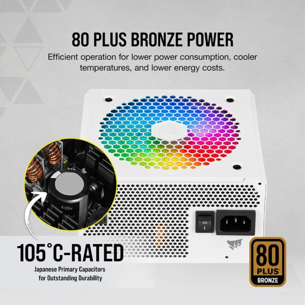Corsair CX550F RGB, 550 Watt, 80 PLUS Bronze, Fully Modular RGB White Power Supply (Renewed) - Image 3