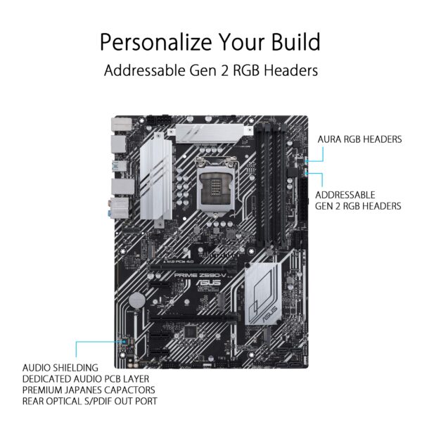 ASUS Prime Z590-V LGA 1200 (Intel 11th/10th Gen) ATX Motherboard (PCIe 4.0, 8+1 Power Stages, 3X M.2, 1Gb LAN,SPI-TPM Header, Thunderbolt 4 Support, Aura Sync RGB) (Renewed) - Image 2