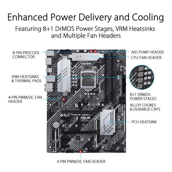 ASUS Prime Z590-V LGA 1200 (Intel 11th/10th Gen) ATX Motherboard (PCIe 4.0, 8+1 Power Stages, 3X M.2, 1Gb LAN,SPI-TPM Header, Thunderbolt 4 Support, Aura Sync RGB) (Renewed) - Image 3