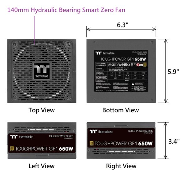 Thermaltake Toughpower GF1 850W 80+ Gold SLI/ CrossFire Ready Ultra Quiet 140mm Hydraulic Bearing Smart Zero Fan Full Modular Power Supply 10 Year Warranty PS-TPD-0850FNFAGU-1 (Renewed) - Image 2