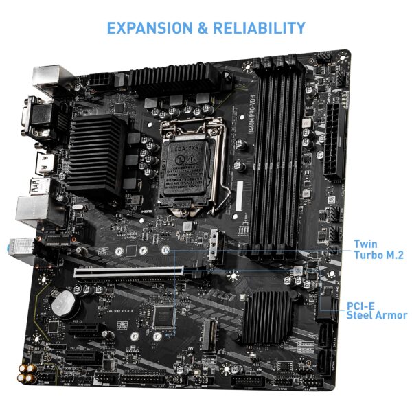 MSI B460M PRO-VDH mATX Motherboard (10th Gen Intel Core, LGA 1200 Socket, DDR4, Dual M.2 Slots, USB 3.2 Gen 1, Gigabit LAN, VGA/DVI-D/HDMI) (Renewed) - Image 4