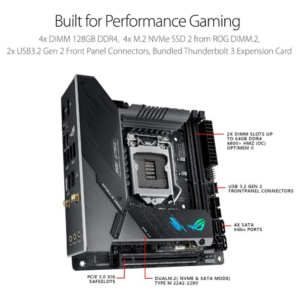 ASUS ROG Strix Z490-I Gaming Z490 (WiFi 6) LGA 1200 (Intel 10th Gen) Mini-ITX Gaming Motherboard, DDR4 4800, Intel 2.5 Gb Ethernet, USB 3.2 Front Panel Type-C, HDMI 2.0a, Aura Sync (Renewed) - Image 5