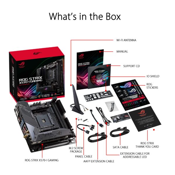 ASUS ROG Strix X570-I Gaming, X570 mini-ITX Gaming motherboard, AMD, AM4, Ryzen 3000 with PCIe 4.0, on-board WiFi 6, Intel Gigabit Ethernet, SATA 6Gb/s, USB 3.2 Gen 2, HDMI 2.0, DisplayPort (Renewed) - Image 7