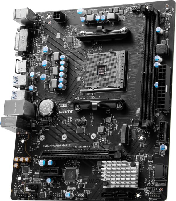 MSI B450M-A PRO MAX II ProSeries Motherboard (mATX, Supports AMD 5000/4000/3000/2000/1000 Series AM4 Processors, M.2, SATA 6G, USB 3.2 Gen 1, DDR4, HDMI/DVI, 2.5Gbps LAN) (Renewed), Black - Image 3