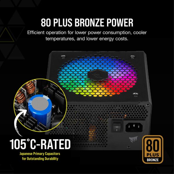 Corsair CX550F RGB, 550 Watt, 80 PLUS Bronze, Fully Modular RGB Power Supply (Renewed) - Image 3