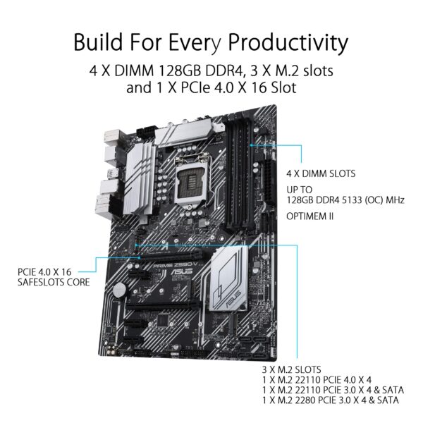 ASUS Prime Z590-V LGA 1200 (Intel 11th/10th Gen) ATX Motherboard (PCIe 4.0, 8+1 Power Stages, 3X M.2, 1Gb LAN,SPI-TPM Header, Thunderbolt 4 Support, Aura Sync RGB) (Renewed) - Image 4