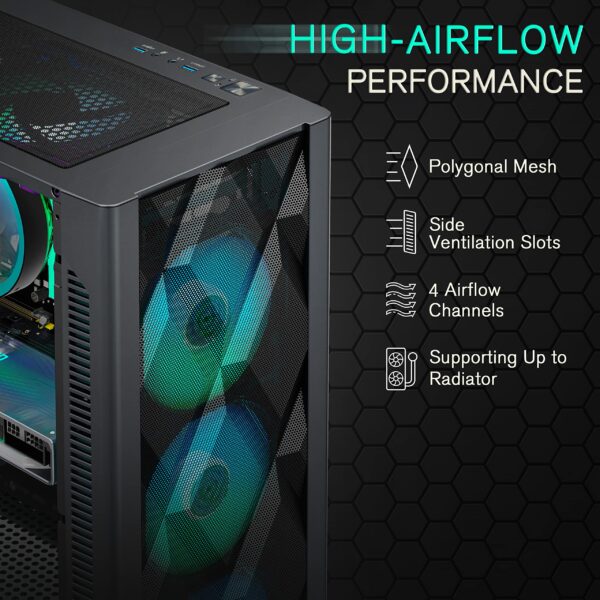 MUSETEX NN8 PC CASE ATX 6 PWM ARGB Fans Pre-Installed Bundled 1000W PC Power Supply - Image 3