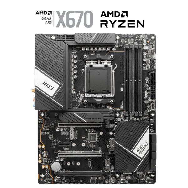 MSI PRO X670-P WiFi ProSeries Motherboard (AMD AM5, DDR5, PCIe 4.0, SATA 6Gb/s, M.2, USB 3.2 Gen 2, Wi-Fi 6E, HDMI/DP, ATX) (Renewed) - Image 2