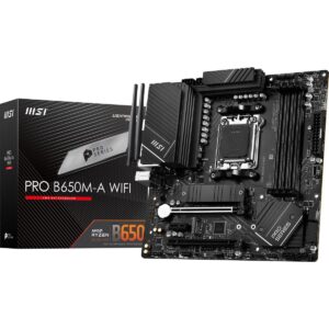 MSI PRO B650M-A WiFi ProSeries Motherboard (AMD Ryzen 9000/8000/7000 Series Processors, AM5, DDR5, PCIe 4.0, M.2, SATA 6Gb/s, USB 3.2 Gen 2, HDMI/DP, Wi-Fi 6E, Bluetooth 5.3, 2.5Gbps LAN, mATX)