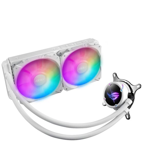ASUS ROG Strix LC II 240 ARGB White Edition All-in-One Liquid CPU Cooler with Aura Sync, Intel LGA 1700 and AMD AM4/TR4 Support, and 2 x 120mm ROG RGB Addressable Fans, White