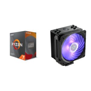 AMD Ryzen™ 7 5700X 8-Core, 16-Thread Unlocked Desktop Processor & Cooler Master Hyper 212 Black Edition RGB CPU Air Cooler, SF120R RGB Fan, Anodized Gun-Metal Black, Brushed Nickel Fins